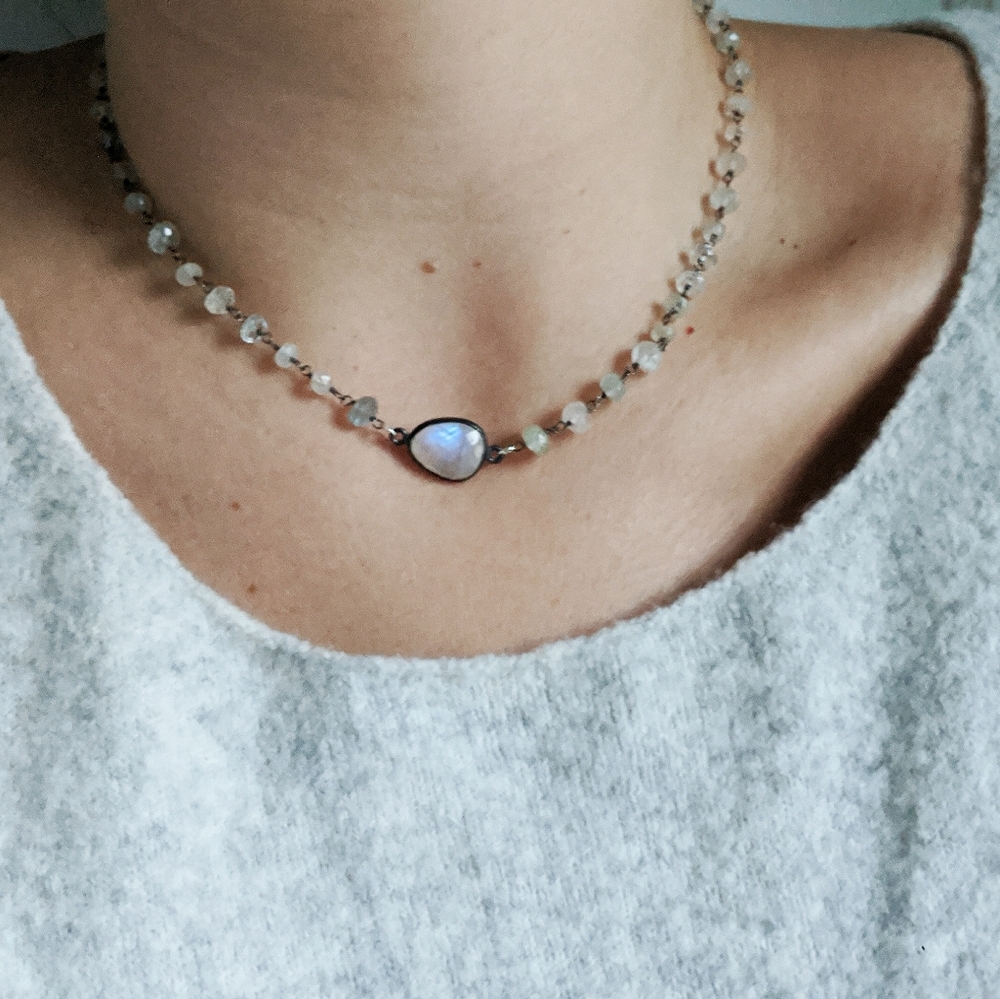 Moonstone and Aquamarine Choker